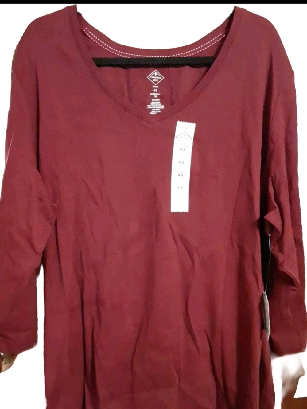 ST JOHNS BAY Essential Tee Womans Plus Size 4X Maroon 3/4 Sleeve